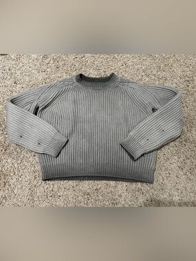 K-Two 100% Cotton Gray Burnout Thick Knit Fisherman Sweater Size XL Distressed